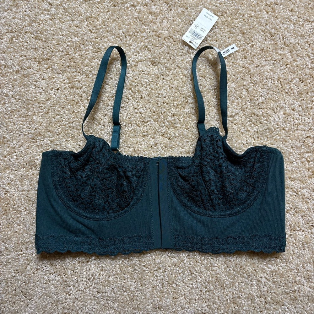 Aerie‎ Lace Longline Underwire Balconette Bra Women’s 36C Green NWT